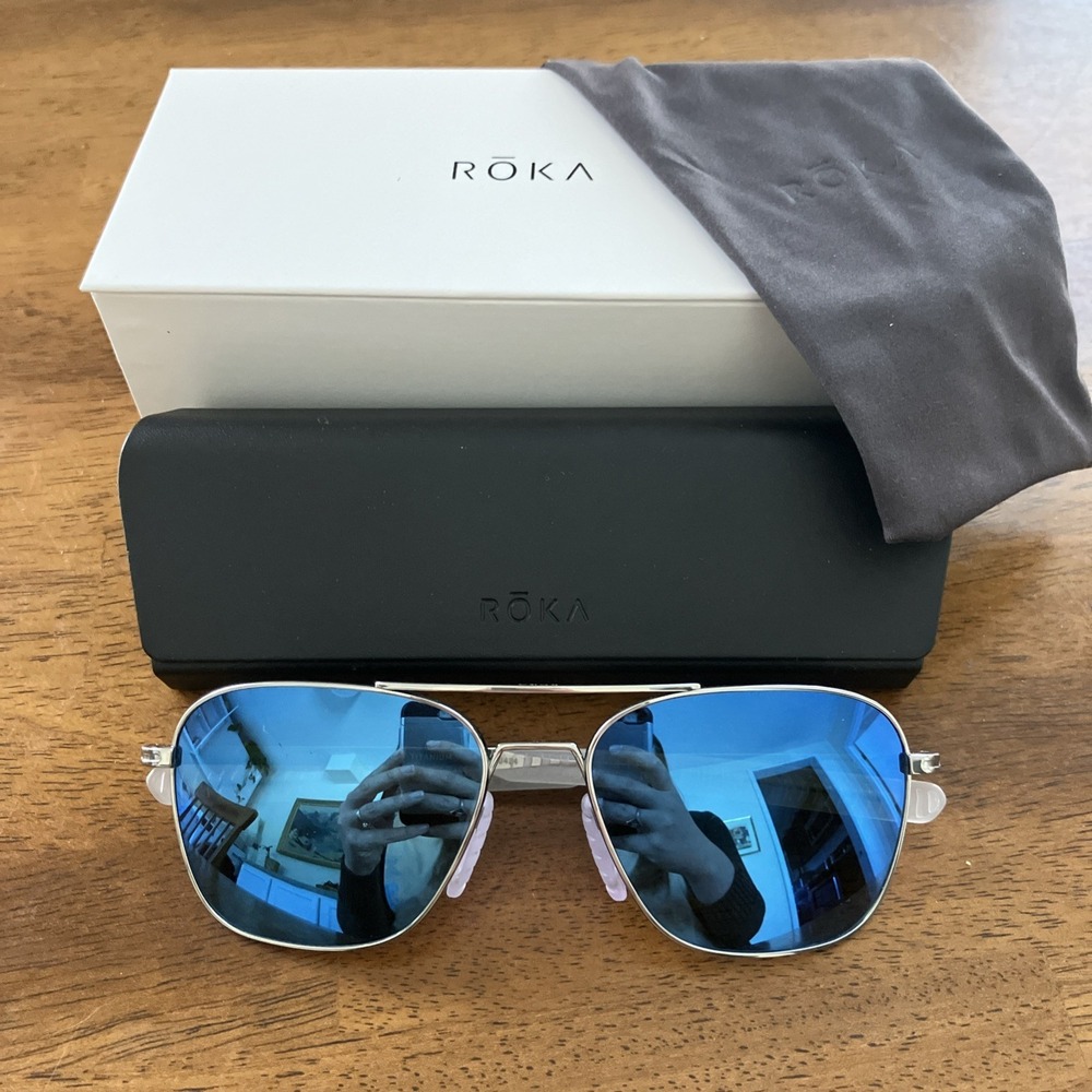 NEW Roka Falcon Ti Aviator Sunglasses Glacier Mirror Lens Titanium Frame $315